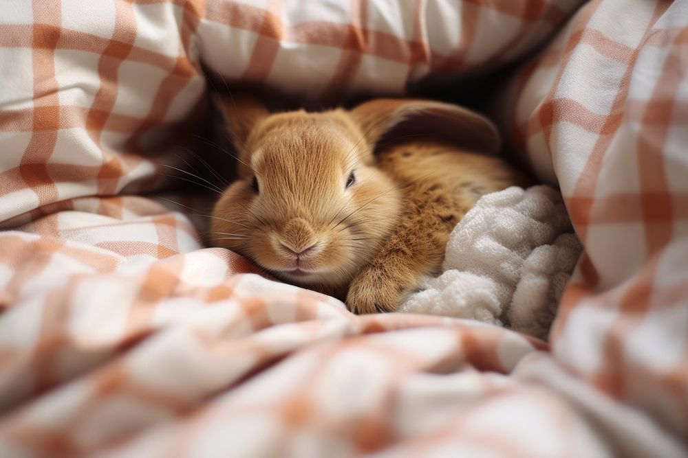 Sleeping pet rabbit animal blanket mammal. AI generated Image by rawpixel.