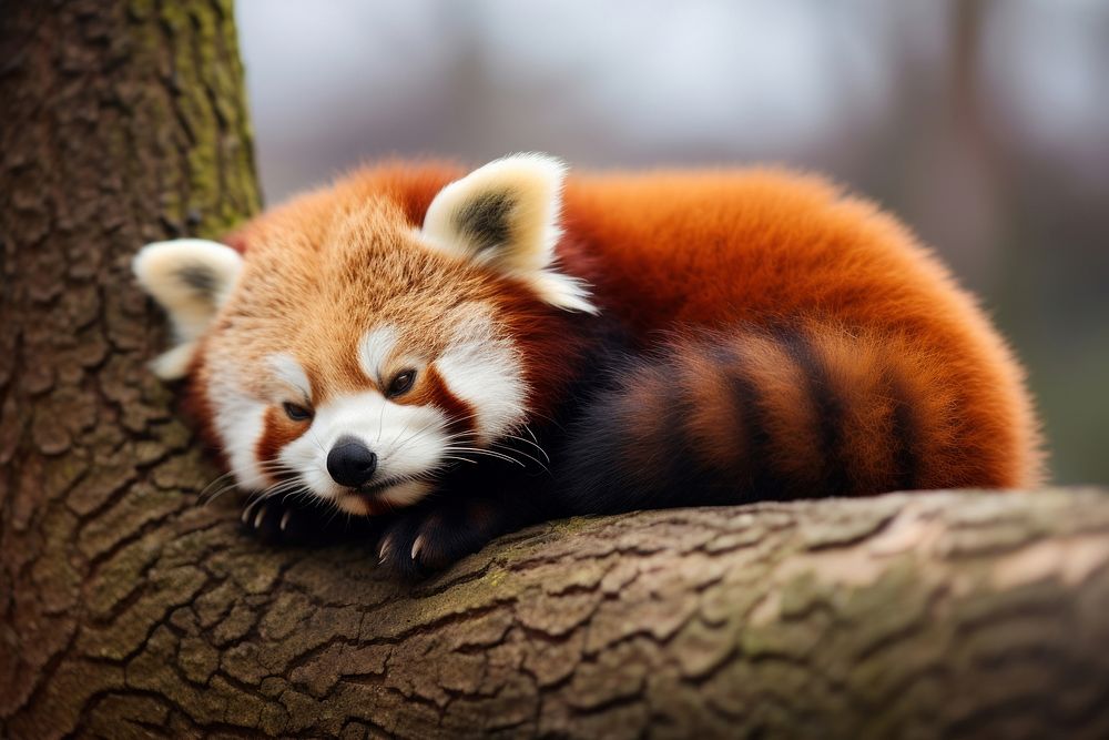 Cute sleeping red panda animal wildlife mammal. AI generated Image by rawpixel.