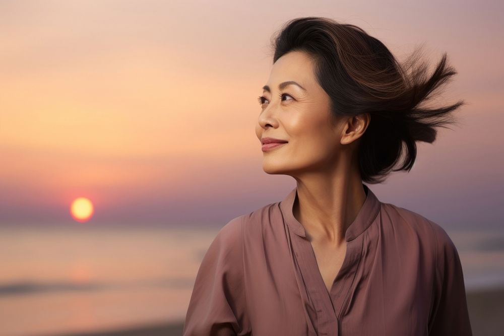 Japanese portrait sunset female. AI generated Image by rawpixel.