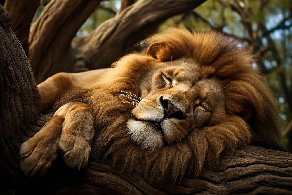 Sleeping lion animal wildlife mammal. AI generated Image by rawpixel.