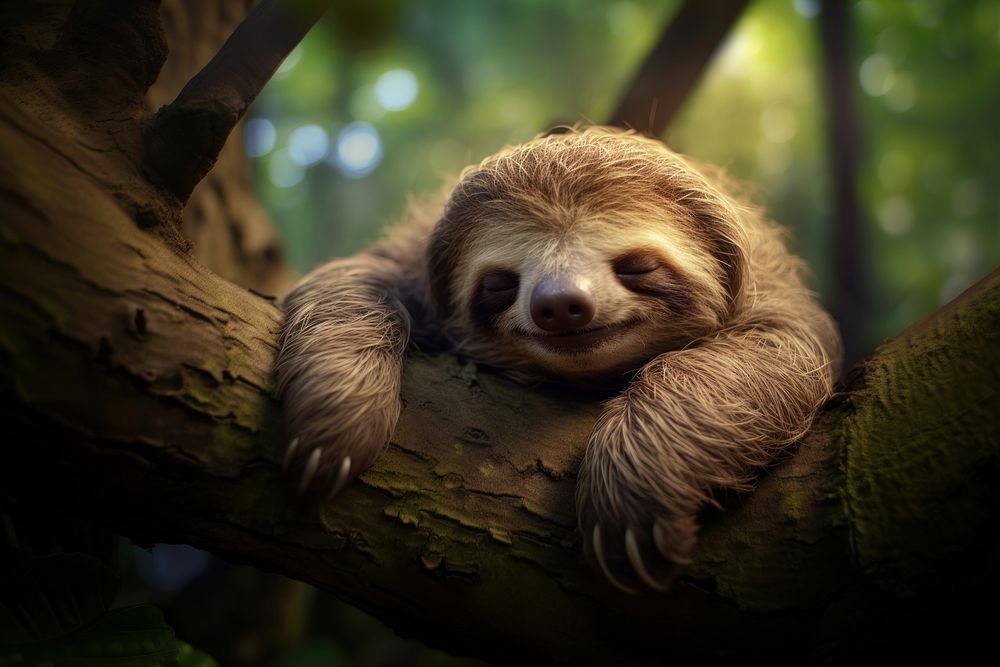 Sleeping sloth animal wildlife mammal. AI generated Image by rawpixel.