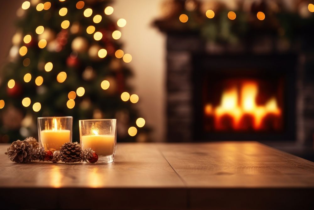 Fireplace christmas table lighting. AI generated Image by rawpixel.
