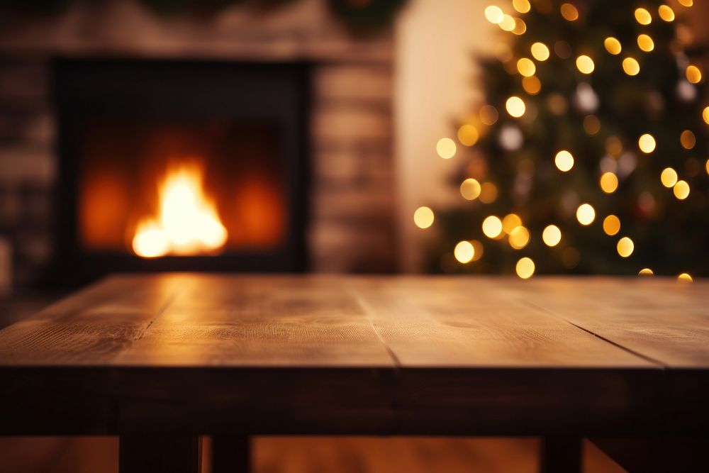 Fireplace table furniture christmas. AI generated Image by rawpixel.