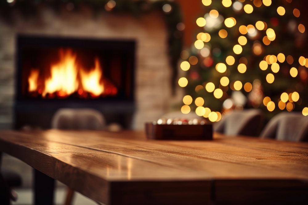 Fireplace table furniture christmas. AI generated Image by rawpixel.