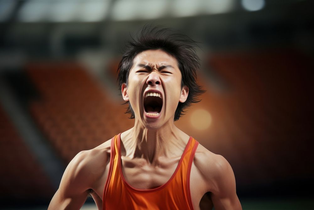 Asian athlete shouting sports determination competition. AI generated Image by rawpixel.