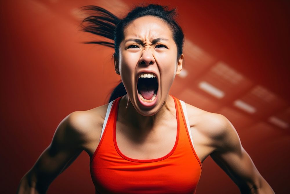 Asian female athlete shouting sports adult determination. AI generated Image by rawpixel.