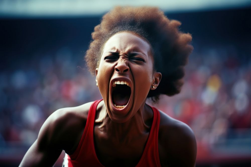 Female african athlete shouting sports adult determination. AI generated Image by rawpixel.