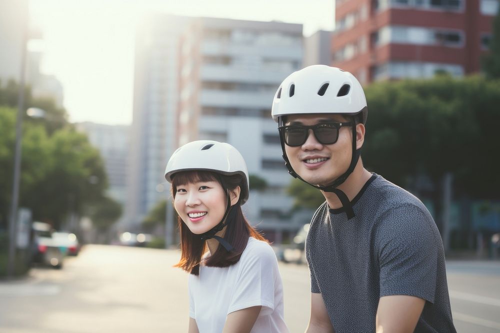 Korean helmet bicycle glasses. AI generated Image by rawpixel.