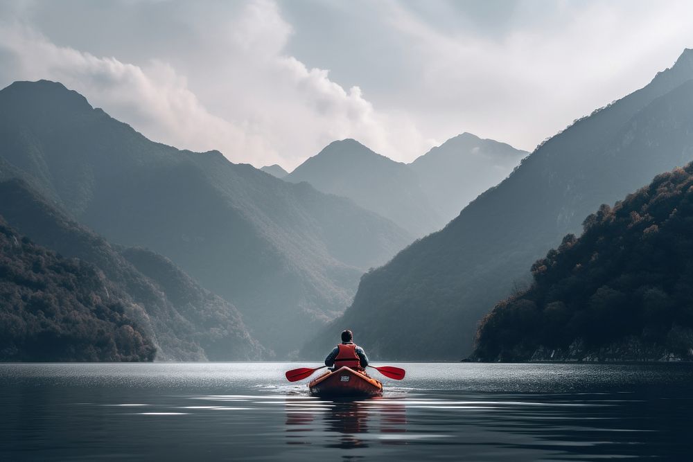 Mountains kayaking vehicle sports. AI generated Image by rawpixel.