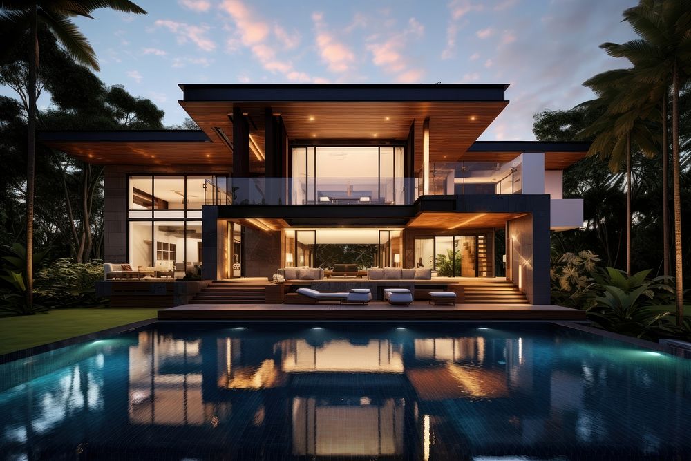 Modern house architecture building outdoors. AI generated Image by rawpixel.