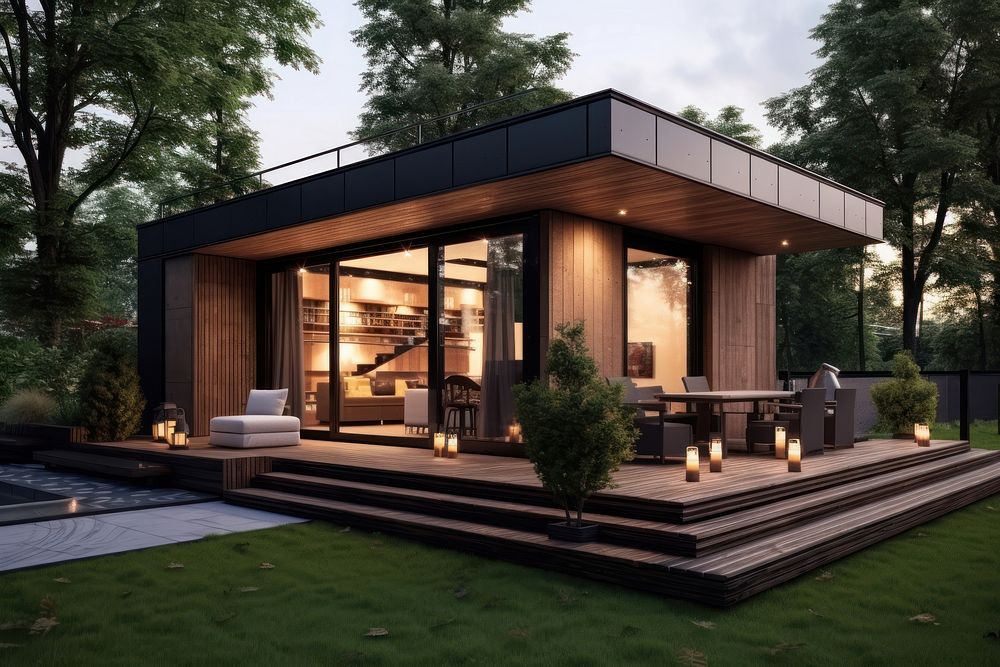 Modern small house architecture building outdoors. AI generated Image by rawpixel.