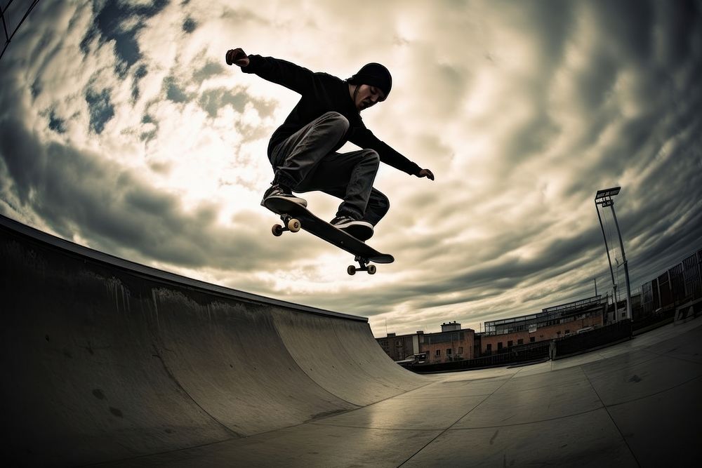 Skateboard jump adult photo skateboarding. AI generated Image by rawpixel.