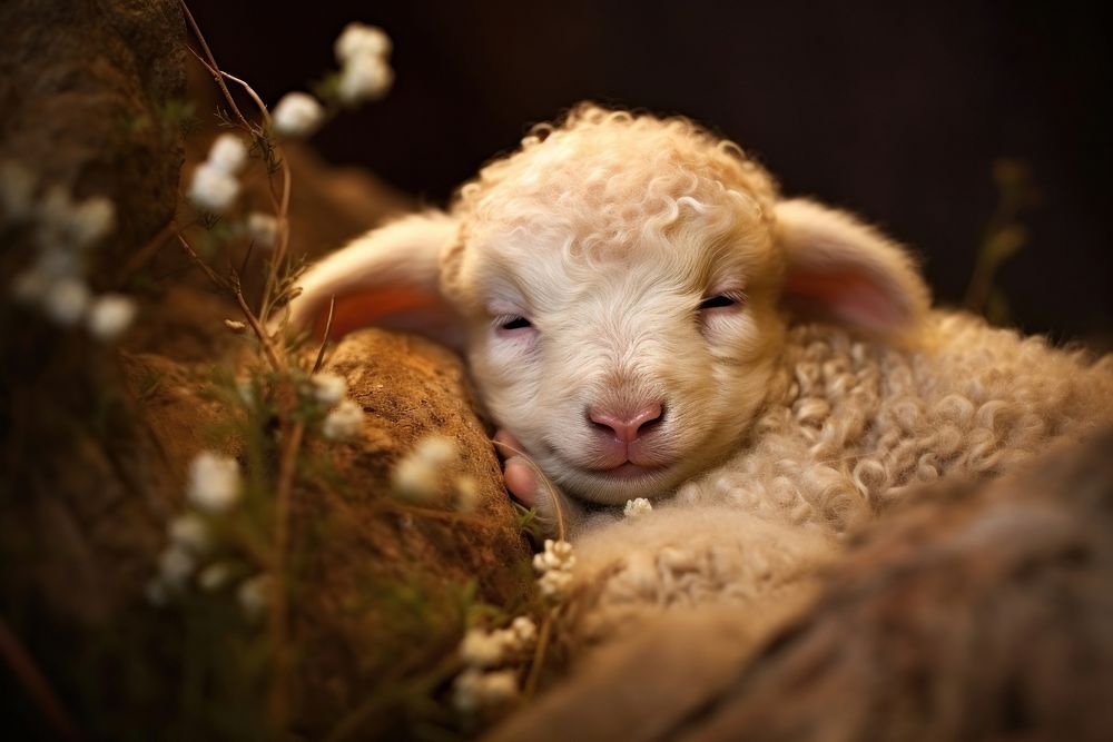 Sleeping baby sheep animal livestock mammal. AI generated Image by rawpixel.