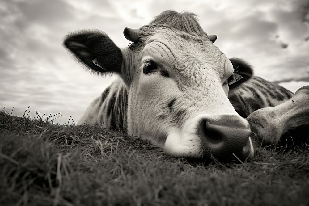 Sleeping cow animal livestock mammal. AI generated Image by rawpixel.