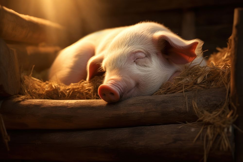 Sleeping pig animal mammal agriculture. AI generated Image by rawpixel.