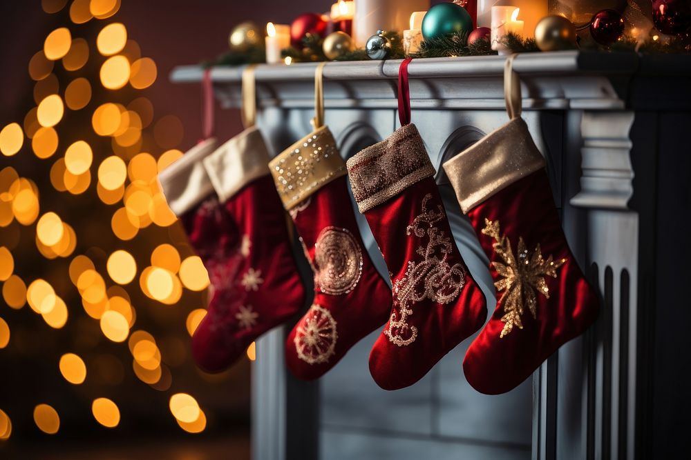 Christmas sock fireplace holiday gift. AI generated Image by rawpixel.