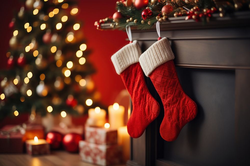 Christmas sock fireplace holiday gift. AI generated Image by rawpixel.