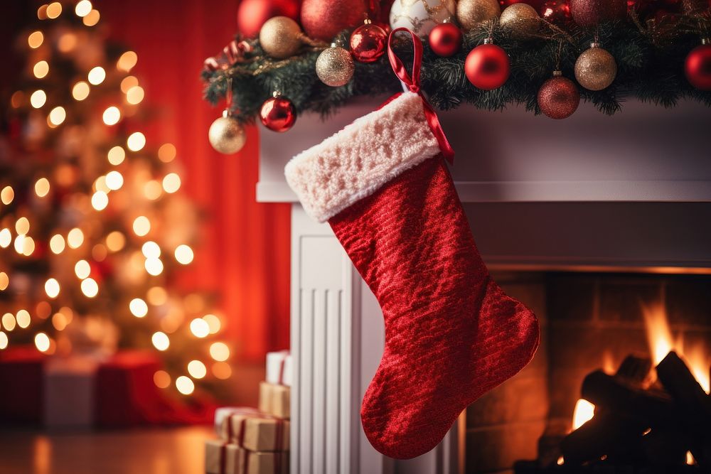 Christmas sock fireplace holiday gift. AI generated Image by rawpixel.