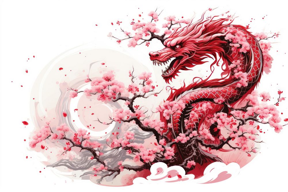 Dragon blossom dragon red. AI generated Image by rawpixel.