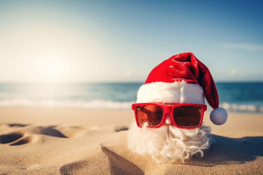 Sandy christmas snowman sunglasses beach outdoors. AI generated Image by rawpixel.