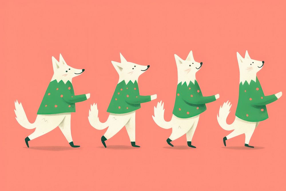 4 foxes dancing around christmas tree animal mammal nature. AI generated Image by rawpixel.