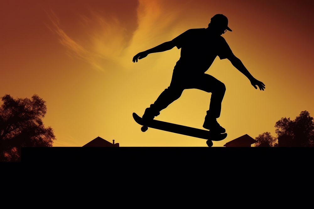 Skateboard jump silhouette skateboarding exhilaration. AI generated Image by rawpixel.