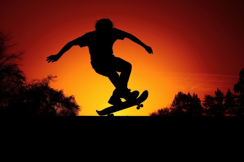 Skateboard jump silhouette backlighting outdoors. AI generated Image by rawpixel.