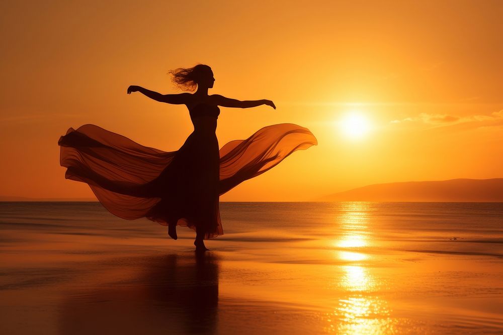 Beach silhouette dancing sunset. | Premium Photo - rawpixel