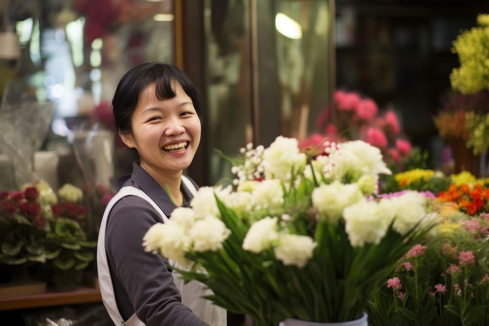 Chinese flower smiling holding. AI generated Image by rawpixel.