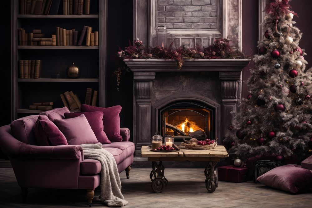 Interior Christmas fireplace christmas. AI generated Image by rawpixel.
