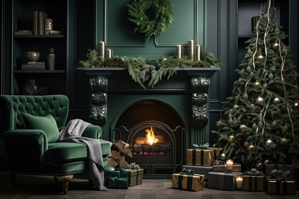 Christmas fireplace decoration furniture. AI generated Image by rawpixel.
