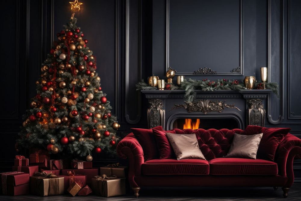 Interior Christmas christmas fireplace. AI generated Image by rawpixel.