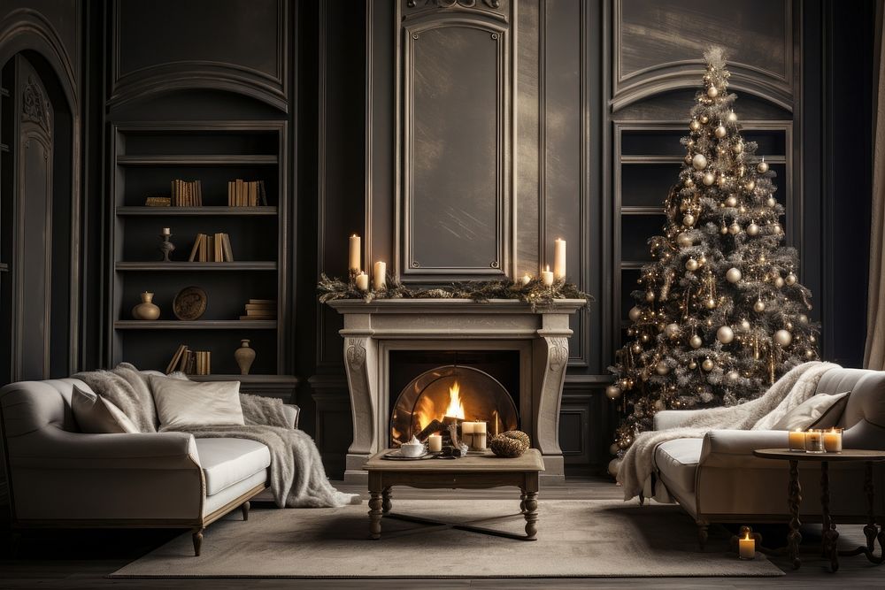 Interior Christmas fireplace christmas. AI generated Image by rawpixel.
