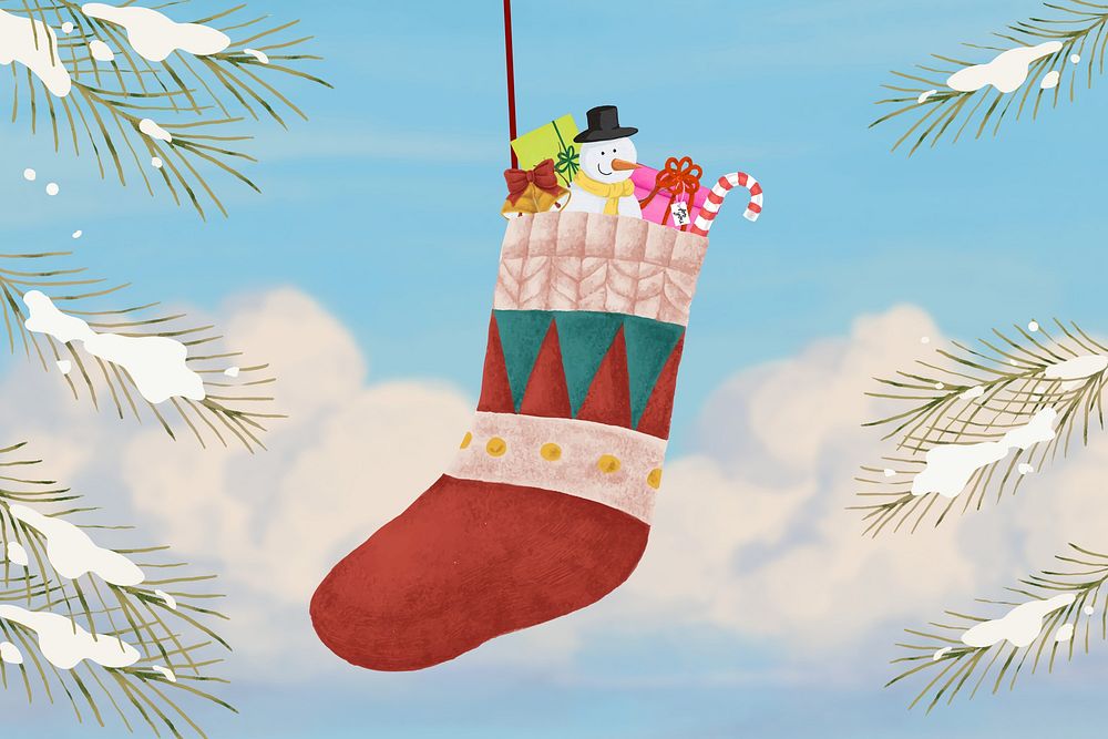 Christmas stocking & gifts doodle illustration