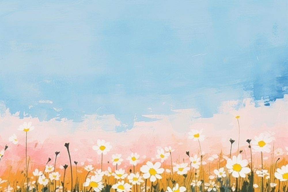 Flower daisy field abstract painting outdoors. AI generated Image by rawpixel.