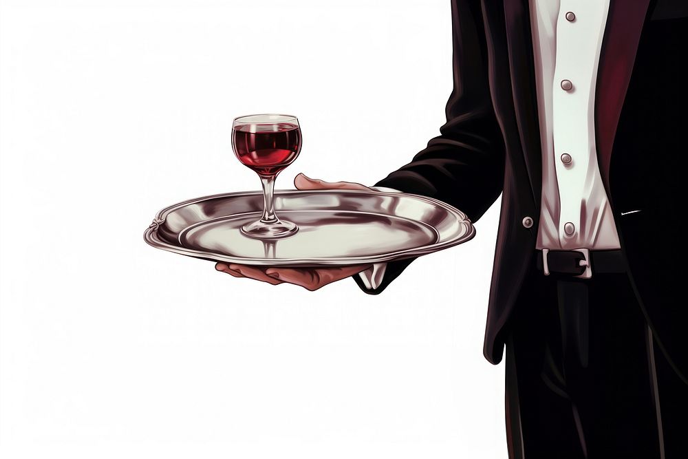 A waiter hand holding wine glass tray drink adult refreshment. AI generated Image by rawpixel.
