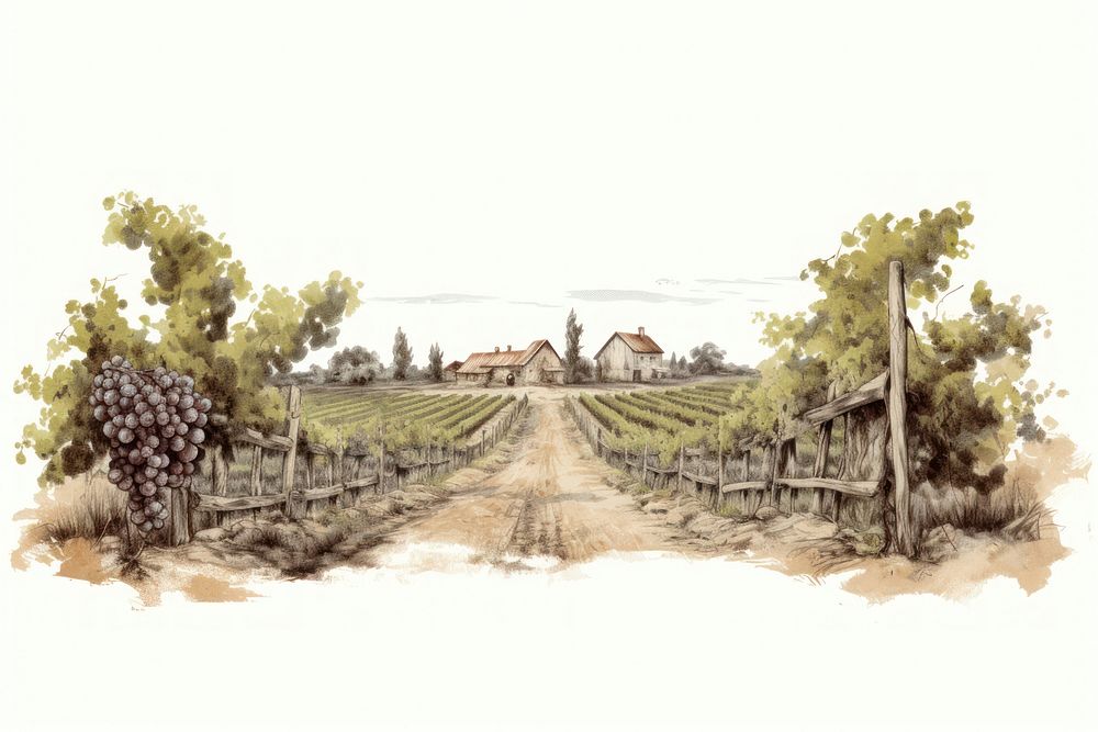 Vineyard aesthetic outdoors drawing nature. AI generated Image by rawpixel.