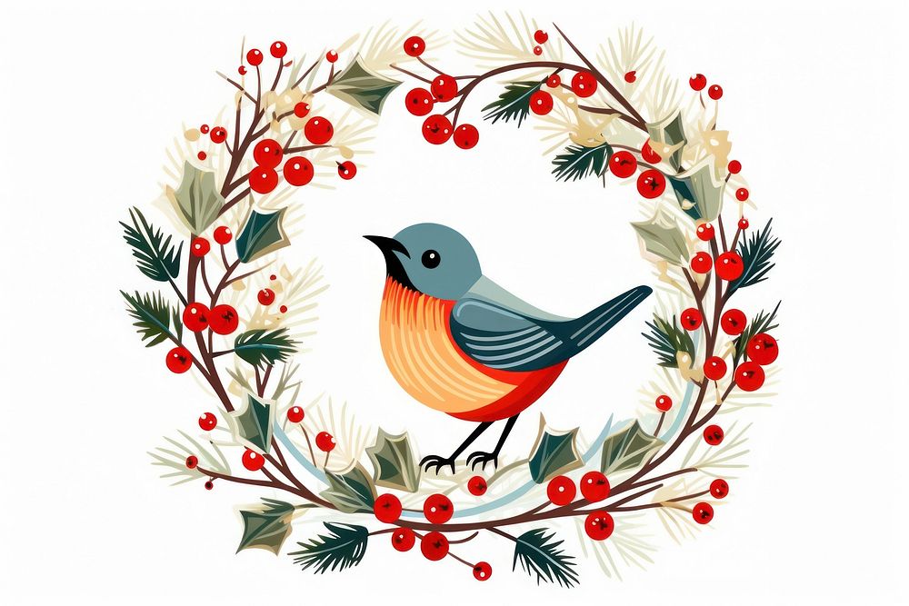 Bird minimal christmas wreath pattern celebration creativity. AI generated Image by rawpixel.