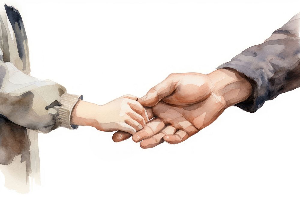 A child hand touching a dad hand handshake white background togetherness. AI generated Image by rawpixel.