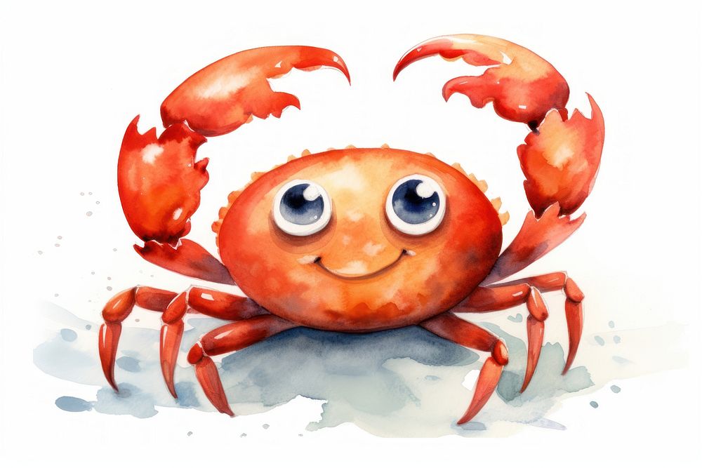 A waving crab cartoon seafood animal white background. AI generated Image by rawpixel.