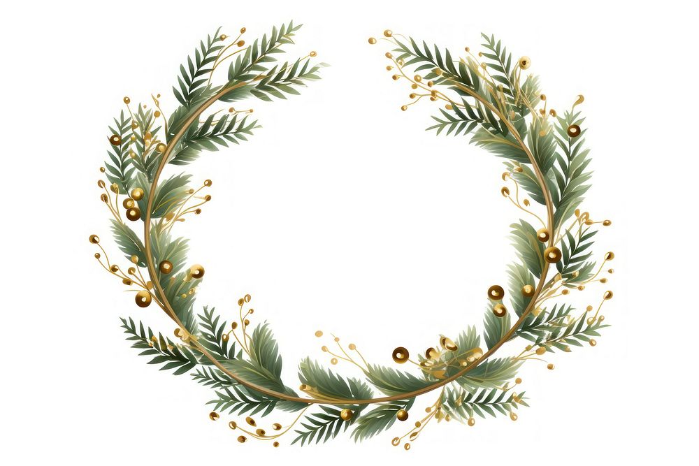 Minimal golden christmas wreath plant white background celebration. AI generated Image by rawpixel.