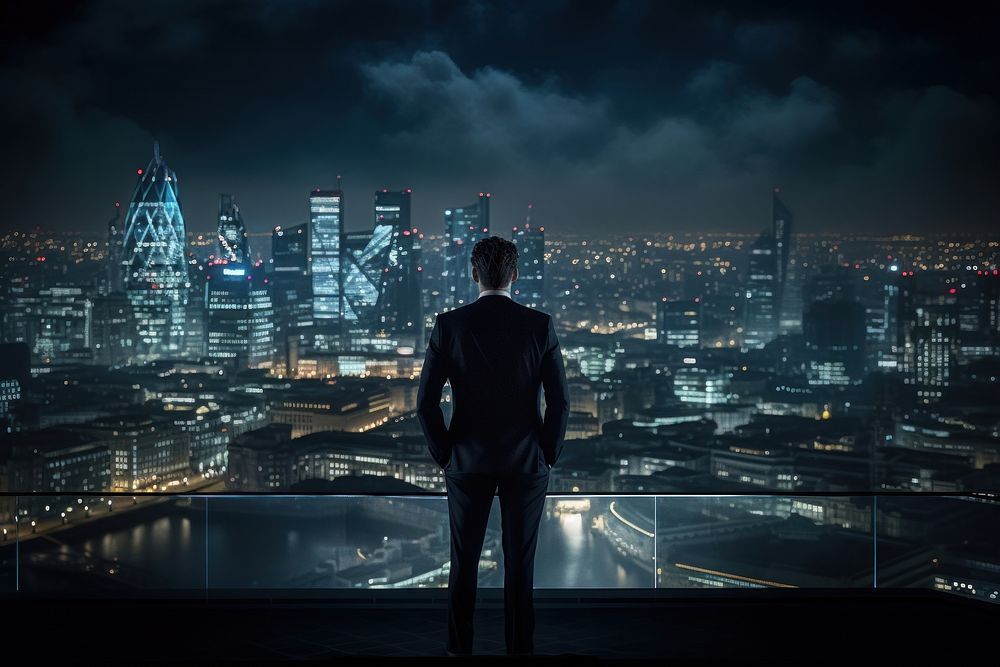 Businessman cityscape building night. AI generated Image by rawpixel.