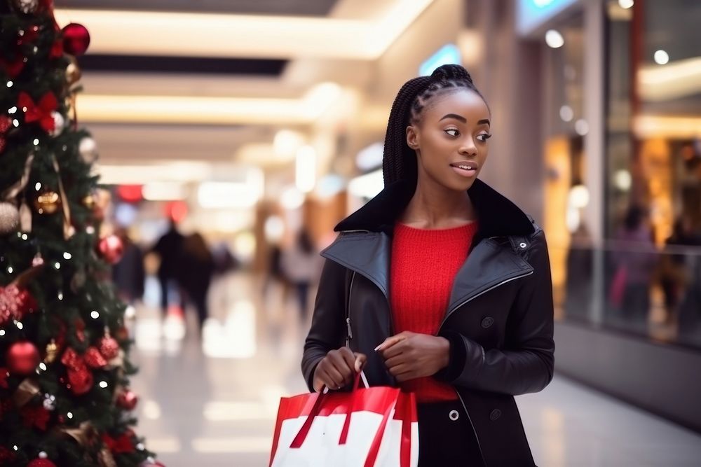 Christmas shopping african woman bag adult. AI generated Image by rawpixel.