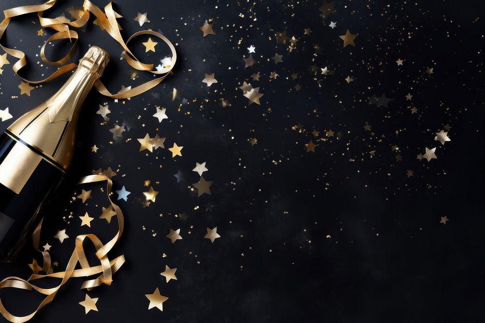 Golden champagne bottle confetti celebration christmas. AI generated Image by rawpixel.
