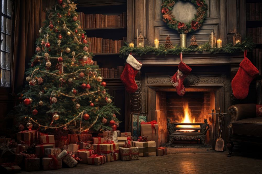 Christmas christmas fireplace hearth. AI generated Image by rawpixel.