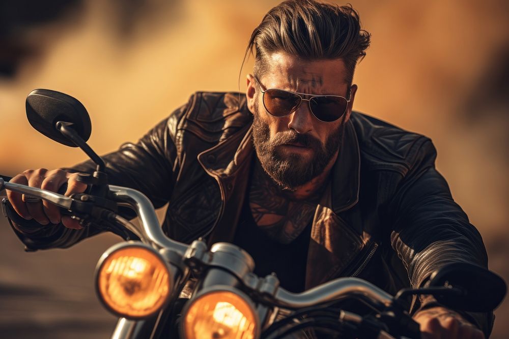 Male biker sunglasses motorcycle portrait. AI generated Image by rawpixel.