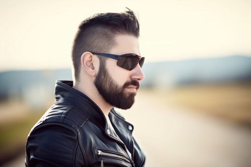 Biker man glasses jacket adult. AI generated Image by rawpixel.