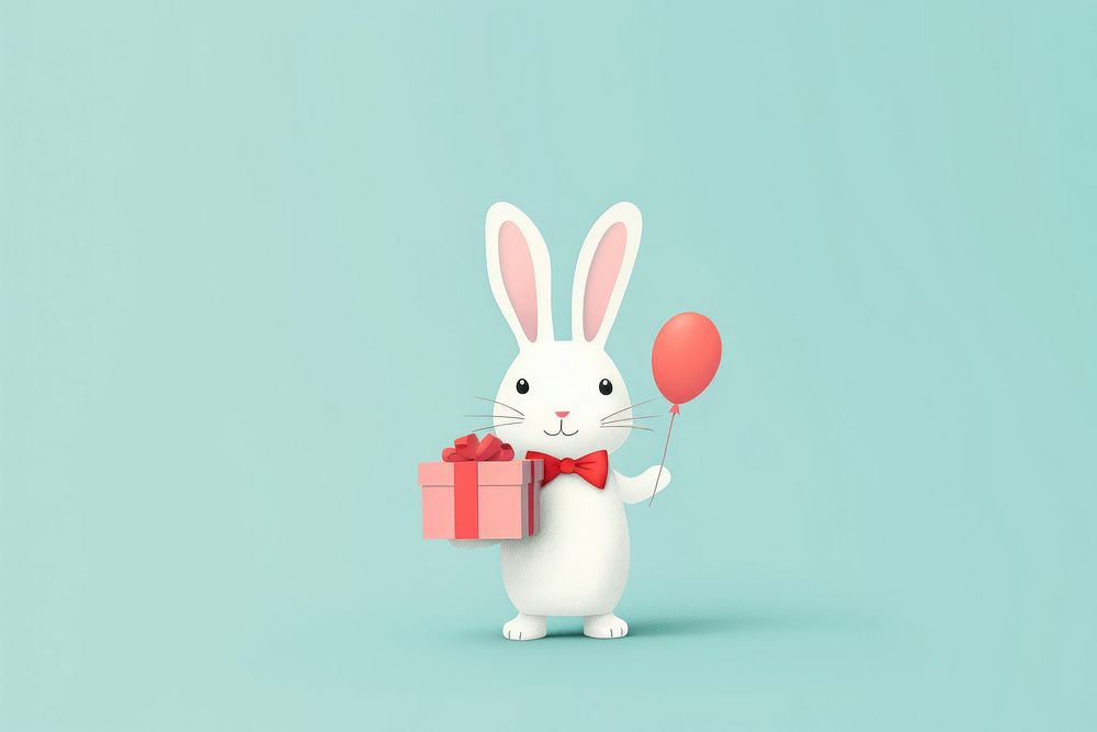 Rabbit holding a gift box balloon mammal representation. AI generated Image by rawpixel.