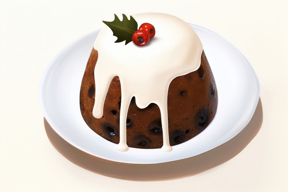 Christmas pudding dessert icing plate. AI generated Image by rawpixel.