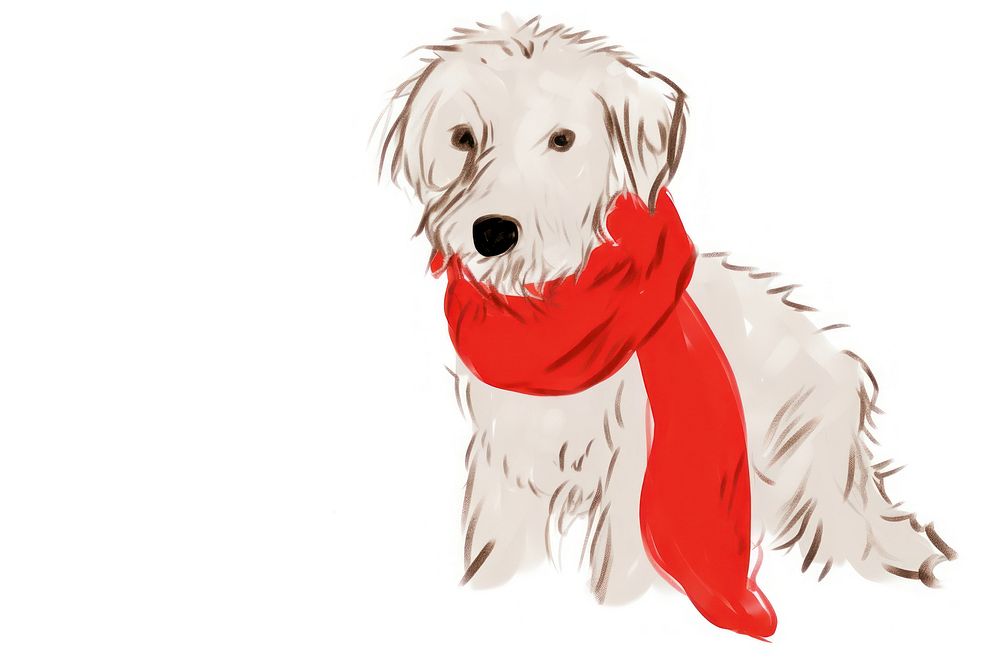 Scarf dog drawing mammal. AI generated Image by rawpixel.